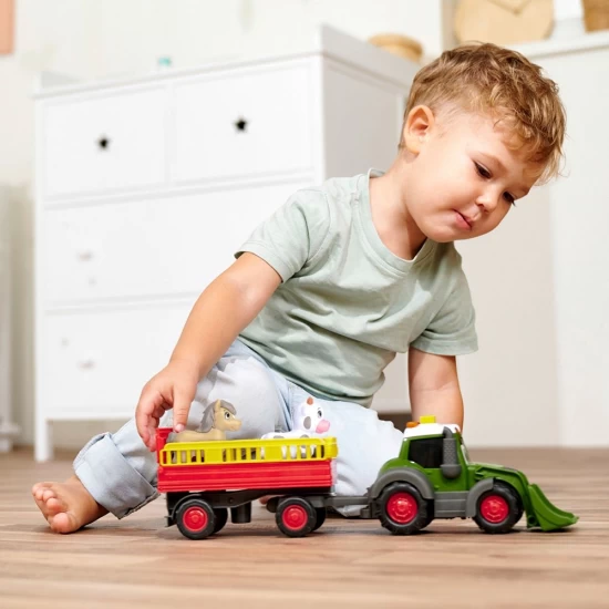 Tractor Simba ABC Fendt Animal Trailer 30 cm cu lumini, sunete, remorca si figurina Tractor Simba ABC Fendt Animal Trailer 30 cm cu lumini, sunete, remorca si figurina