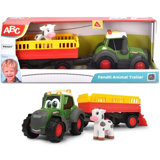 Tractor Simba ABC Fendt Animal Trailer 30 cm cu lumini, sunete, remorca si figurina Tractor Simba ABC Fendt Animal Trailer 30 cm cu lumini, sunete, remorca si figurina