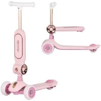 Trotineta copii cu ghidon reglabil si roti cu lumini Chipolino Bloomi Pink