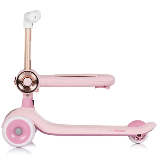 Trotineta copii cu ghidon reglabil si roti cu lumini Chipolino Bloomi Pink