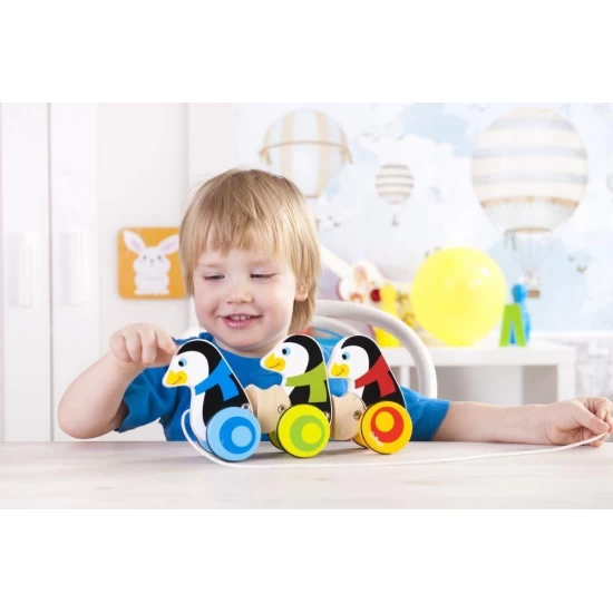 Jucarie de tras pinguini din lemn