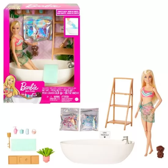 Set de joaca Barbie Self-Care cu cada de baie si confetti Set de joaca Barbie Self-Care cu cada de baie si confetti