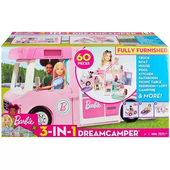 Rulota de vis Barbie 3 in 1 super accesorizata cu 60 de piese Rulota de vis Barbie 3 in 1 super accesorizata cu 60 de piese