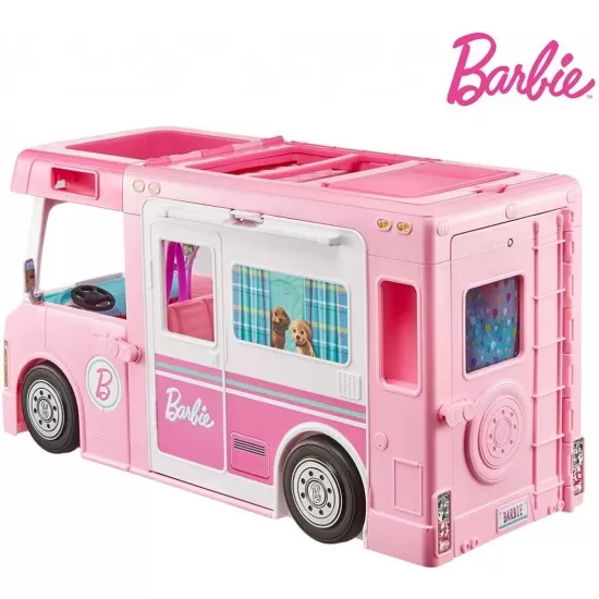 Rulota de vis Barbie 3 in 1 super accesorizata cu 60 de piese Rulota de vis Barbie 3 in 1 super accesorizata cu 60 de piese