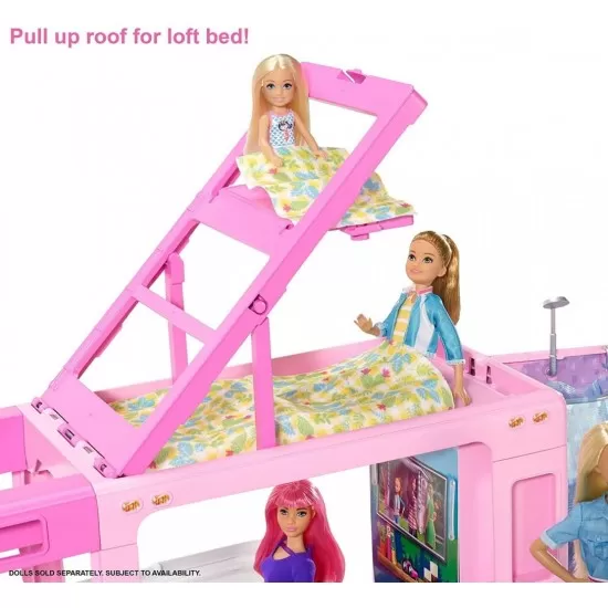 Rulota de vis Barbie 3 in 1 super accesorizata cu 60 de piese Rulota de vis Barbie 3 in 1 super accesorizata cu 60 de piese