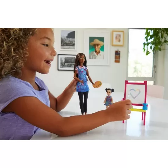 Set Barbie Cariere - Mobilier cu papusa bruneta profesoara de pictura