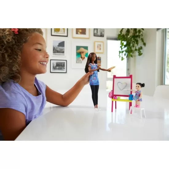 Set Barbie Cariere - Mobilier cu papusa bruneta profesoara de pictura