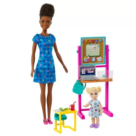 Set de joaca Barbie Cariere - Papusa bruneta profesoara cu mobilier