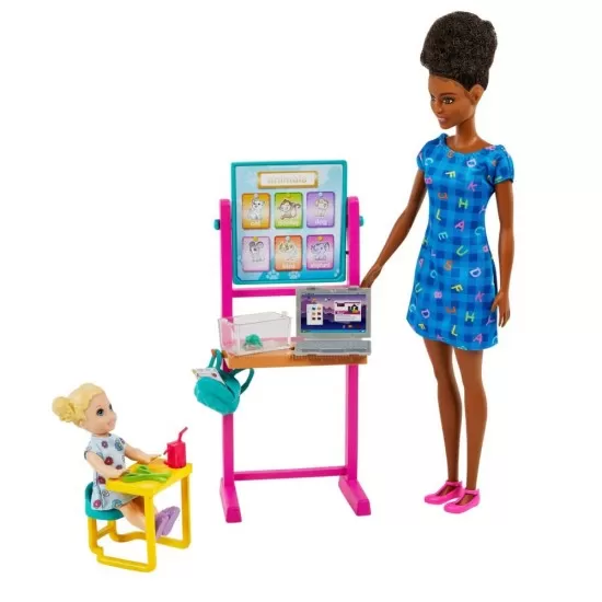 Set de joaca Barbie Cariere - Papusa bruneta profesoara cu mobilier