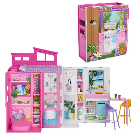 Casa de papusi Barbie pliabila cu 4 zone si accesorii Casa de papusi Barbie pliabila cu 4 zone si accesorii