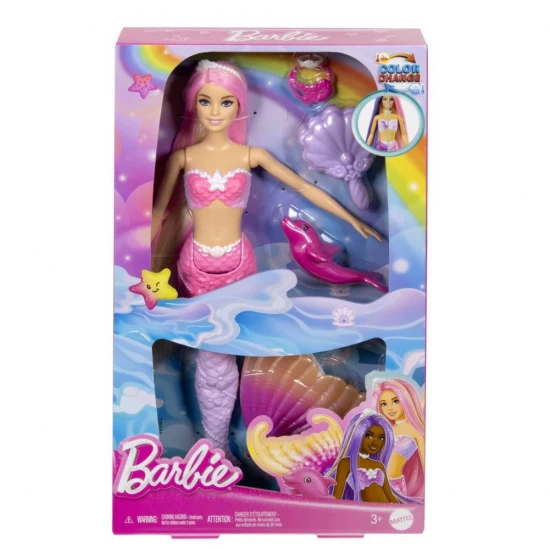 Papusa sirena cu par roz Barbie Color Change Papusa sirena cu par roz Barbie Color Change