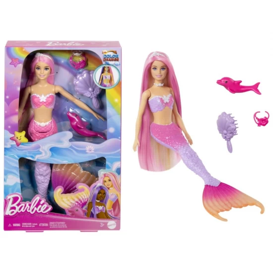 Papusa sirena cu par roz Barbie Color Change Papusa sirena cu par roz Barbie Color Change