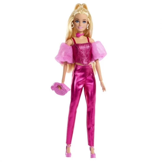 Papusa Barbie Deluxe Style cu tinuta roz metalizat Papusa Barbie Deluxe Style cu tinuta roz metalizat
