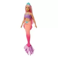 Papusa sirena cu par roz si coada corai Barbie Dreamtopia 