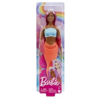 Papusa sirena cu par magenta si coada portocalie Barbie Dreamtropia 