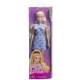 Papusa Barbie Fashionistas blonda cu rochie albastra cu fundite Papusa Barbie Fashionistas blonda cu rochie albastra cu fundite