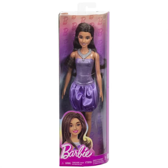 Papusa Barbie Fashionistas bruneta cu rochie mov cu paiete Papusa Barbie Fashionistas bruneta cu rochie mov cu paiete