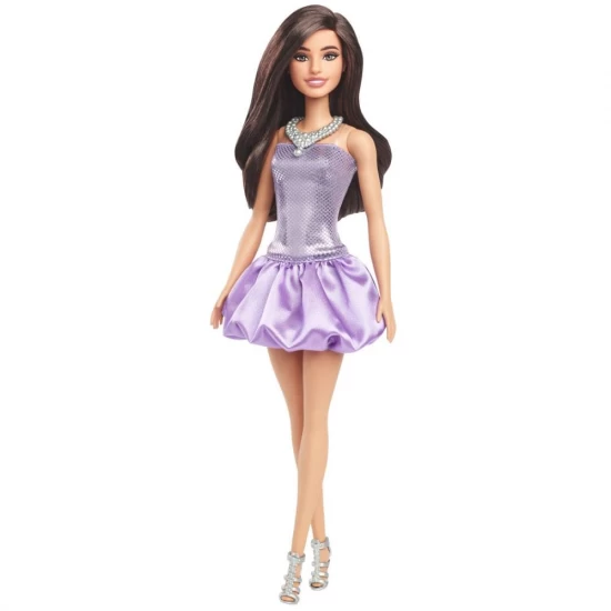 Papusa Barbie Fashionistas bruneta cu rochie mov cu paiete Papusa Barbie Fashionistas bruneta cu rochie mov cu paiete