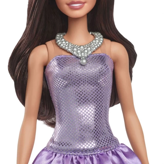 Papusa Barbie Fashionistas bruneta cu rochie mov cu paiete Papusa Barbie Fashionistas bruneta cu rochie mov cu paiete