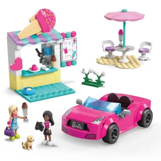 Set de joaca Barbie Mega Bloks cu masina decapotabila si stand de inghetata 226 piese Set de joaca Barbie Mega Bloks cu masina decapotabila si stand de inghetata 226 piese