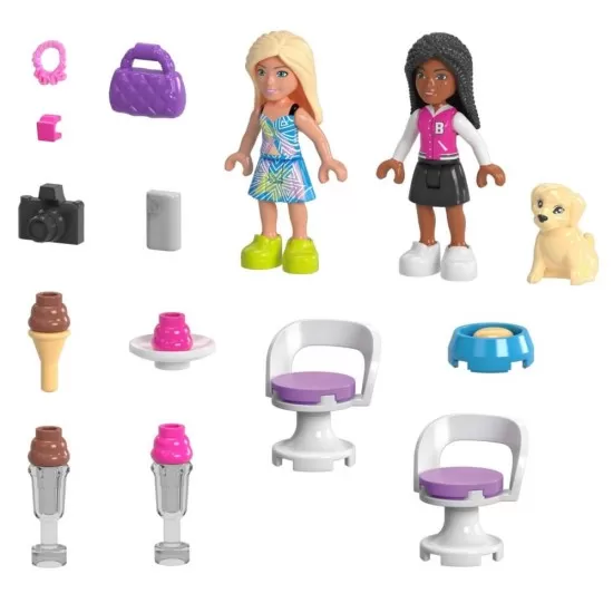 Set de joaca Barbie Mega Bloks cu masina decapotabila si stand de inghetata 226 piese Set de joaca Barbie Mega Bloks cu masina decapotabila si stand de inghetata 226 piese