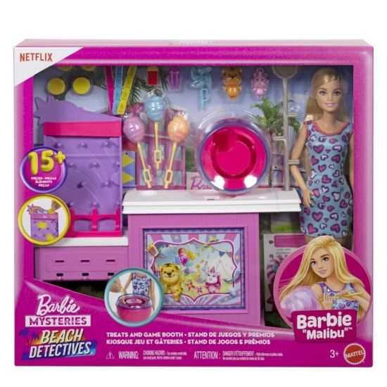 Set de joaca papusa Barbie Malibu cu accesorii - Barbie Mysteries Detectivi pe Plaja