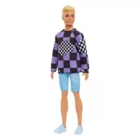 Papusa Barbie baiat Fashionistas blond cu bluza cu imprimeu geometric