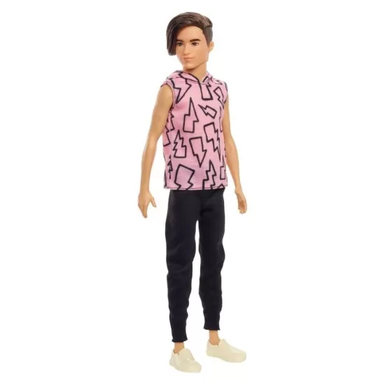 Papusa Barbie baiat Fashionistas cu maiou cu imprimeu cu fulgere Papusa Barbie baiat Fashionistas cu maiou cu imprimeu cu fulgere