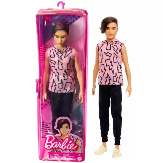 Papusa Barbie baiat Fashionistas cu maiou cu imprimeu cu fulgere Papusa Barbie baiat Fashionistas cu maiou cu imprimeu cu fulgere