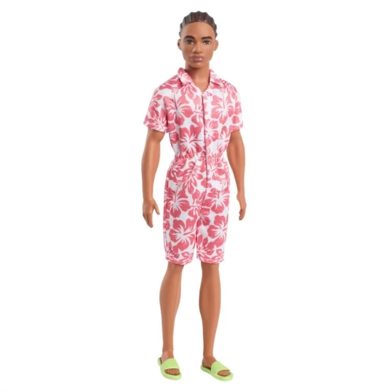 Papusa baiat Barbie Fashionistas in salopeta stil hawaian si sandale verzi Papusa baiat Barbie Fashionistas in salopeta stil hawaian si sandale verzi