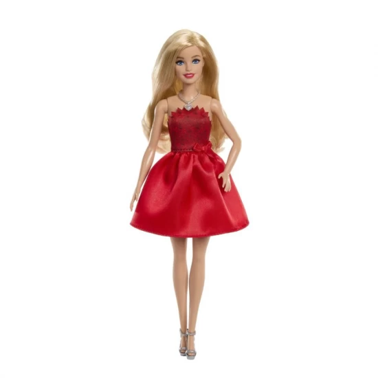 Papusa Barbie blonda cu rochie rosie rubin - Colectie aniversara 80 de ani Papusa Barbie blonda cu rochie rosie rubin - Colectie aniversara 80 de ani
