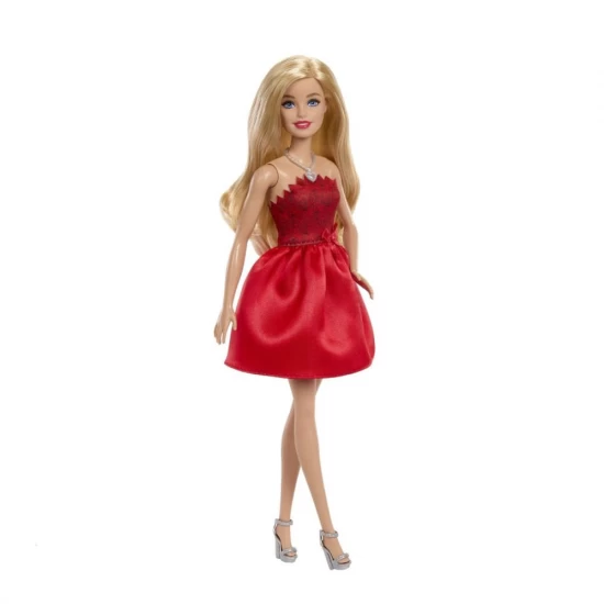 Papusa Barbie blonda cu rochie rosie rubin - Colectie aniversara 80 de ani Papusa Barbie blonda cu rochie rosie rubin - Colectie aniversara 80 de ani