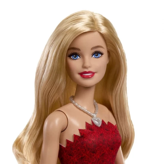 Papusa Barbie blonda cu rochie rosie rubin - Colectie aniversara 80 de ani Papusa Barbie blonda cu rochie rosie rubin - Colectie aniversara 80 de ani