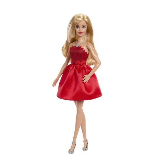Papusa Barbie blonda cu rochie rosie rubin - Colectie aniversara 80 de ani Papusa Barbie blonda cu rochie rosie rubin - Colectie aniversara 80 de ani