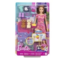Set de joaca papusa Barbie cu 2 catelusi Color Change