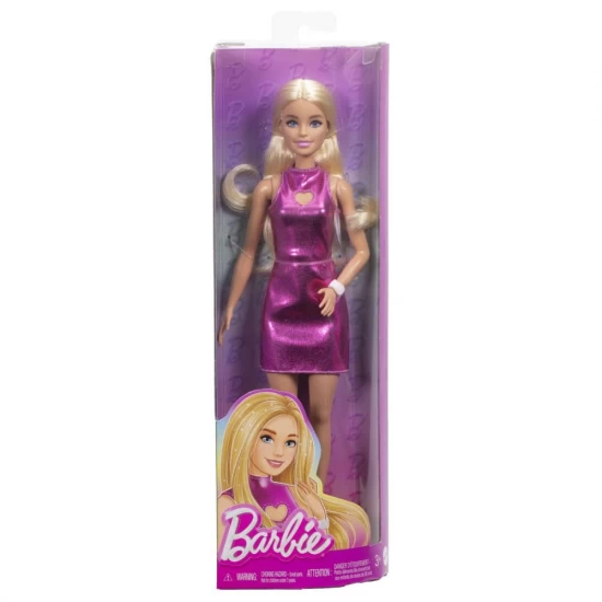 Papusa Barbie Fashionistas blonda cu rochita roz metalica Papusa Barbie Fashionistas blonda cu rochita roz metalica