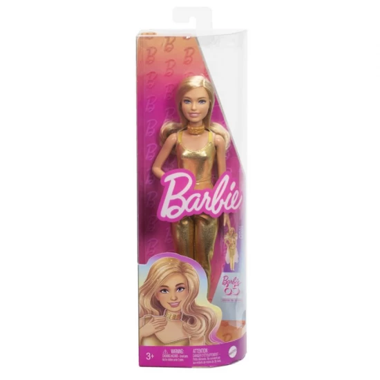 Papusa Barbie Fashionistas blonda cu salopeta aurie Papusa Barbie Fashionistas blonda cu salopeta aurie