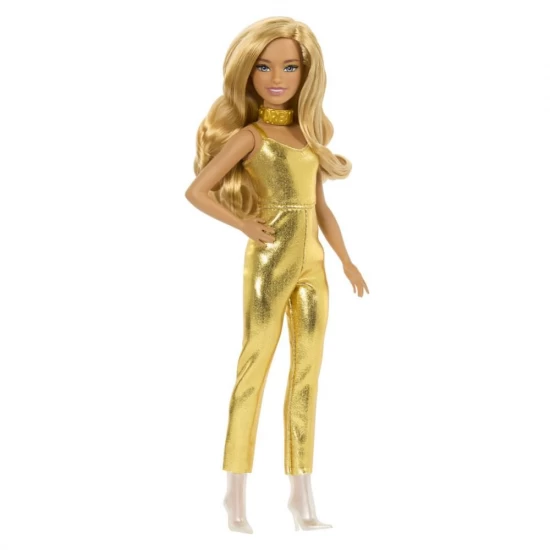 Papusa Barbie Fashionistas blonda cu salopeta aurie Papusa Barbie Fashionistas blonda cu salopeta aurie