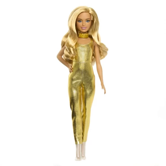 Papusa Barbie Fashionistas blonda cu salopeta aurie Papusa Barbie Fashionistas blonda cu salopeta aurie