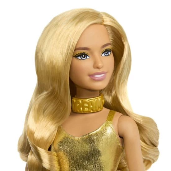 Papusa Barbie Fashionistas blonda cu salopeta aurie Papusa Barbie Fashionistas blonda cu salopeta aurie