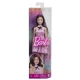 Papusa Barbie Fashionistas bruneta cu rochie roz in carouri