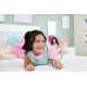 Papusa Barbie Fashionistas bruneta cu rochie roz in carouri