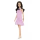 Papusa Barbie Fashionistas bruneta cu rochie roz in carouri