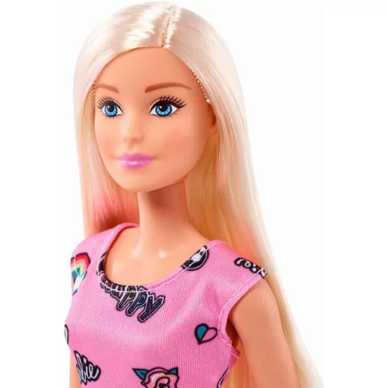 Papusa Barbie clasica blonda cu rochita roz Papusa Barbie clasica blonda cu rochita roz