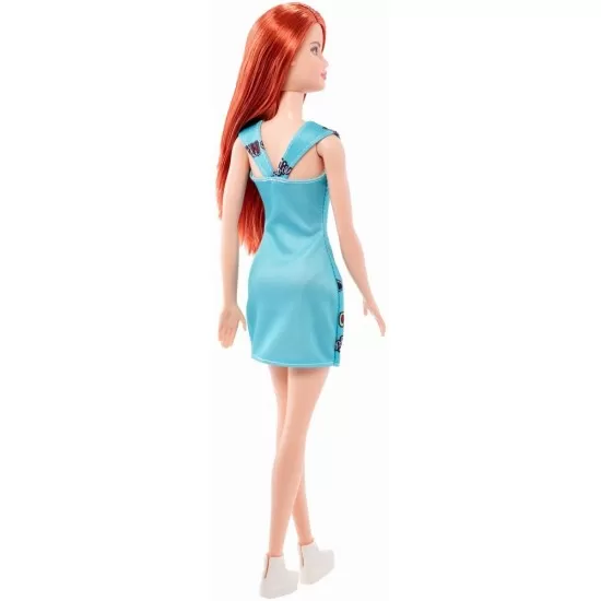 Papusa Barbie clasica roscata cu rochita albastra Papusa Barbie clasica roscata cu rochita albastra