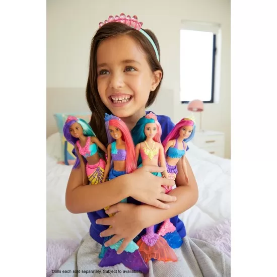 Papusa sirena Barbie cu colier si coronita roz Papusa sirena Barbie cu colier si coronita roz