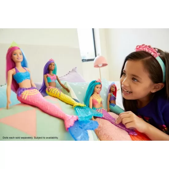 Papusa sirena Barbie cu colier si coronita roz Papusa sirena Barbie cu colier si coronita roz