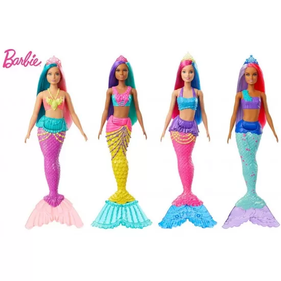 Papusa sirena Barbie cu colier si coronita roz Papusa sirena Barbie cu colier si coronita roz