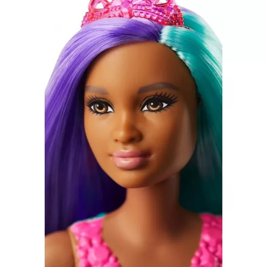 Papusa sirena Barbie cu colier si coronita roz Papusa sirena Barbie cu colier si coronita roz