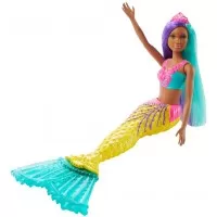Papusa sirena Barbie cu colier si coronita roz
